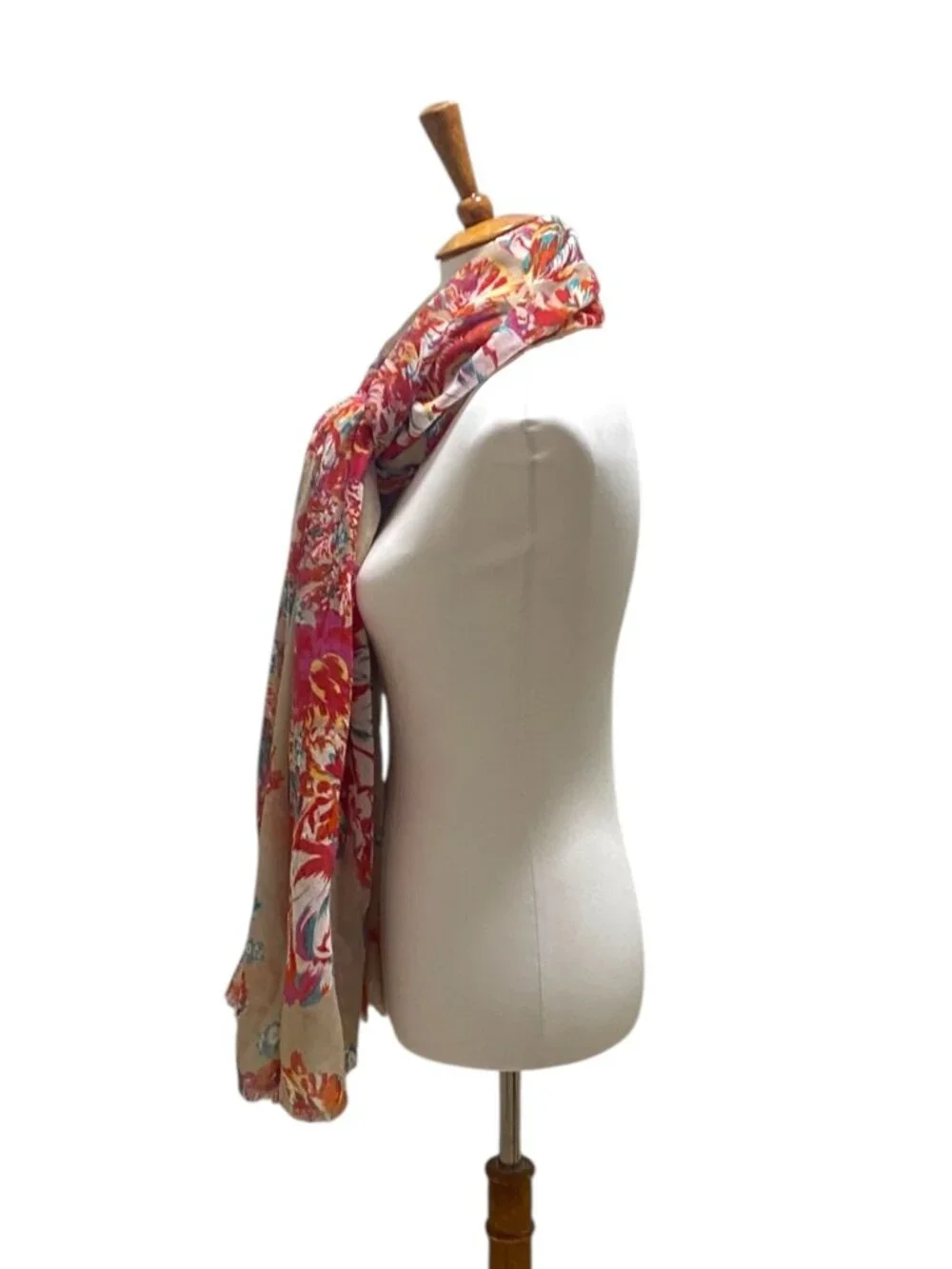 Floral Blanket Scarf Beige One Size Boho Coastal Beach Spring Vacation Resort